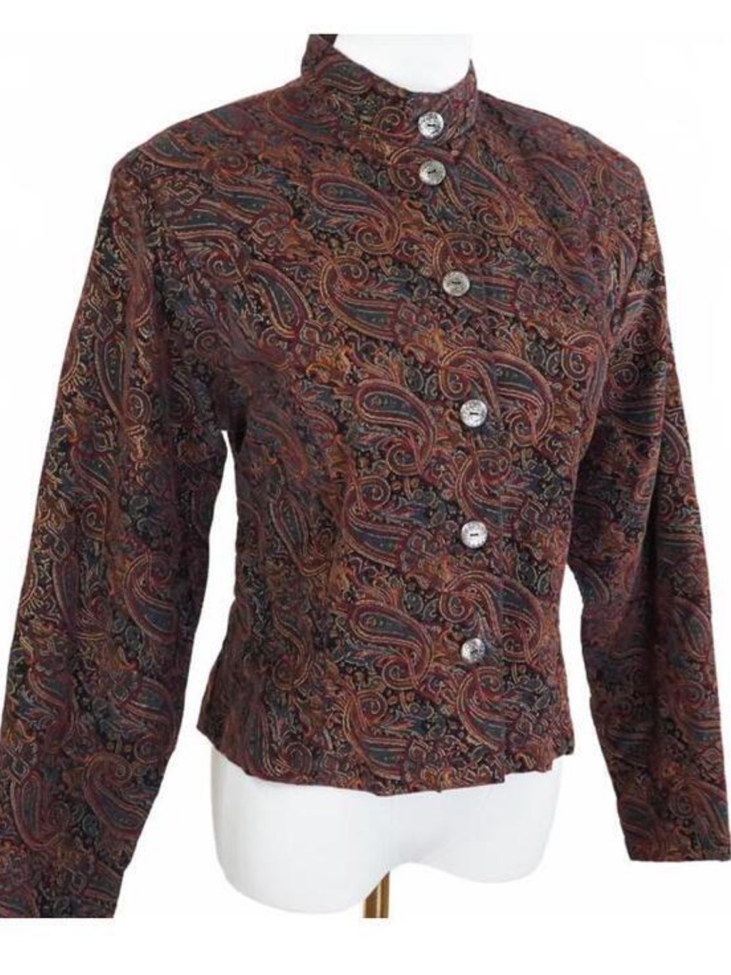 Vintage Paisley Stand Collar Cotton Jacket 90s Tapestry Blazer Canada
